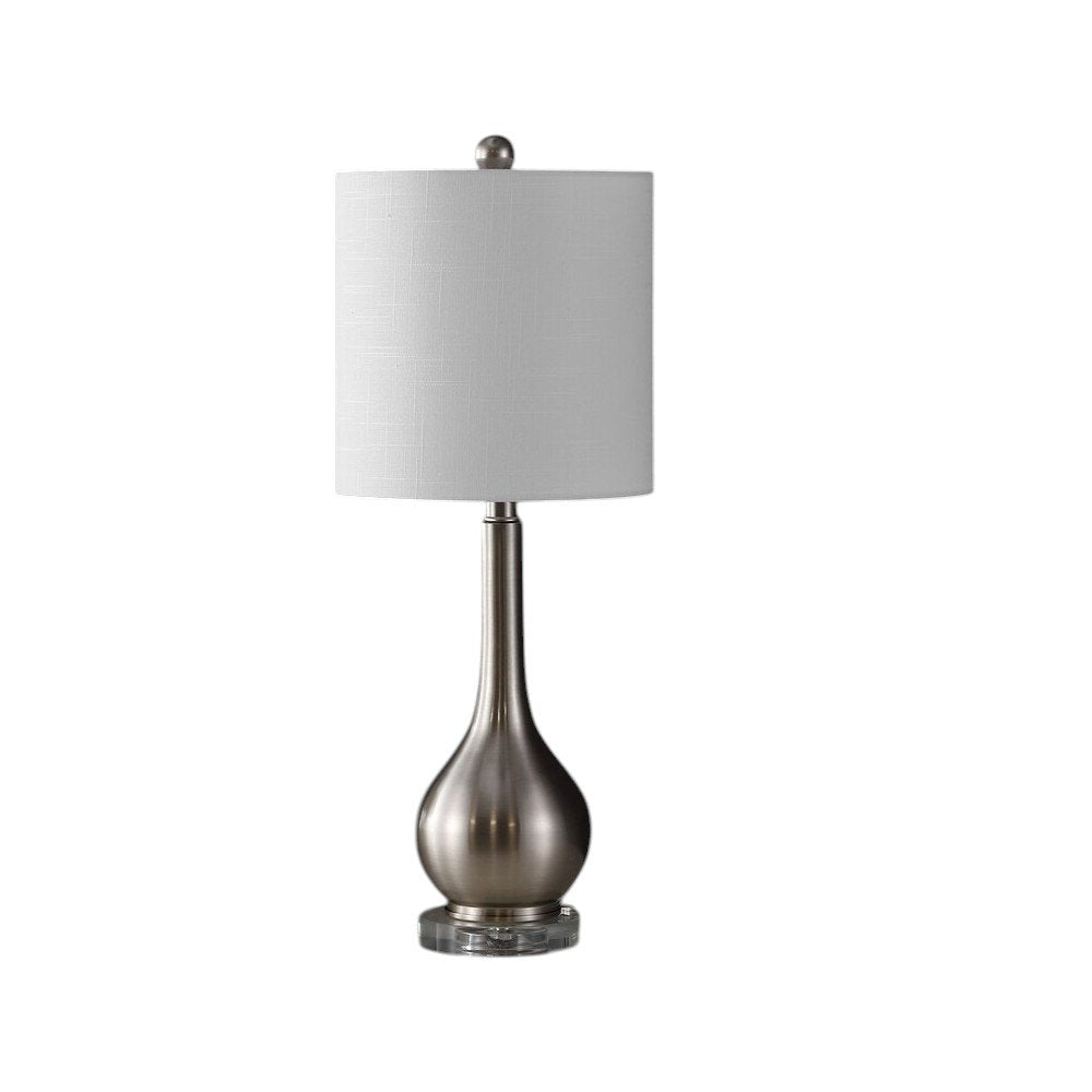 Set of Two 25" Clear Gourd Table Lamps With Drum Shades on a white background