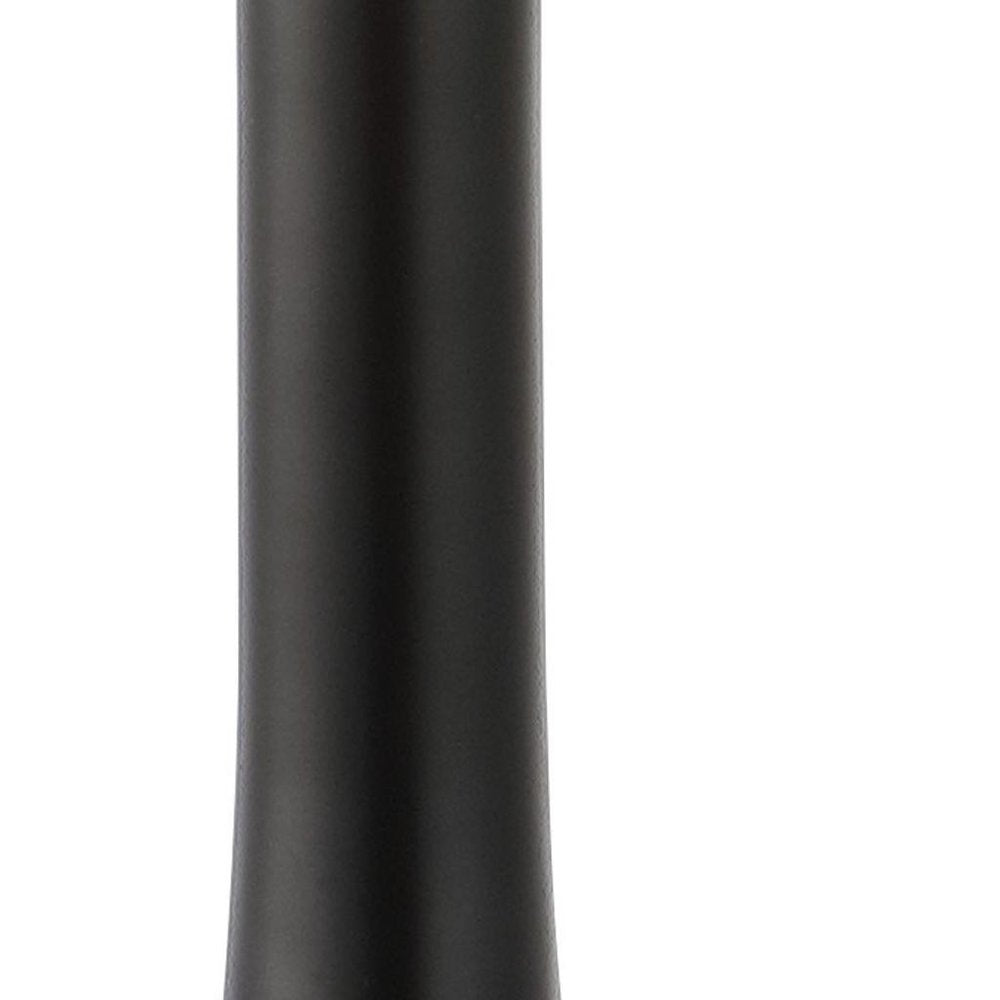 Close-up of a black tapered lamp base against a white background.