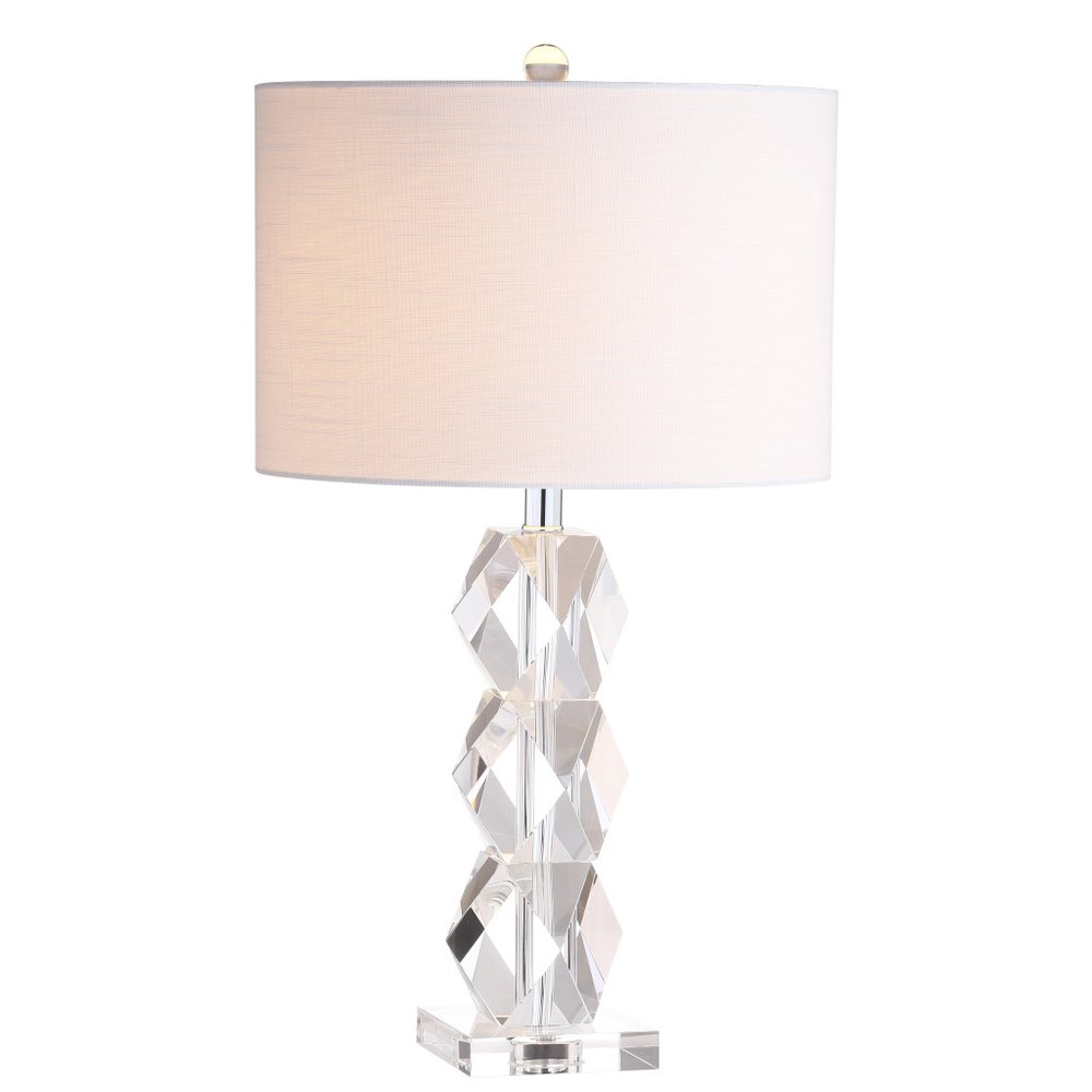 26" Clear Novelty Table Lamp With Drum Shade. Table lamp isolated on a plain white background.