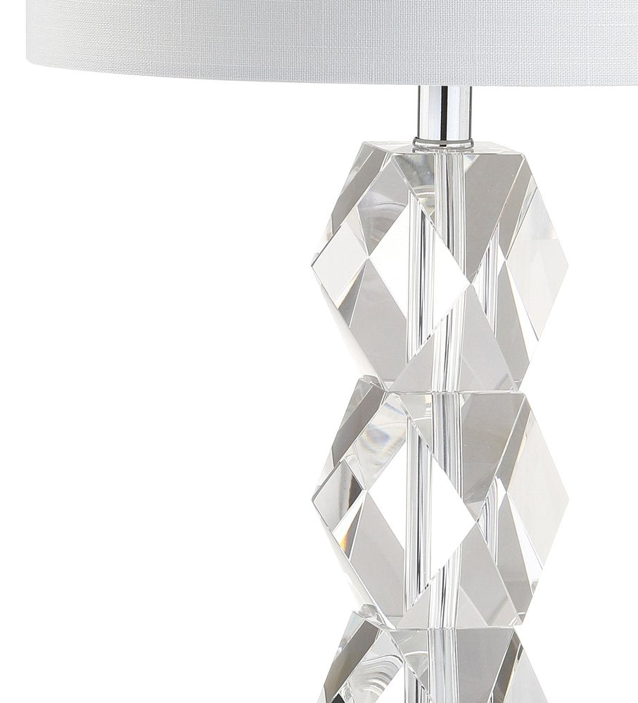26" Clear Novelty Table Lamp With Drum Shade. Table lamp isolated on a plain white background, in a clear finish.