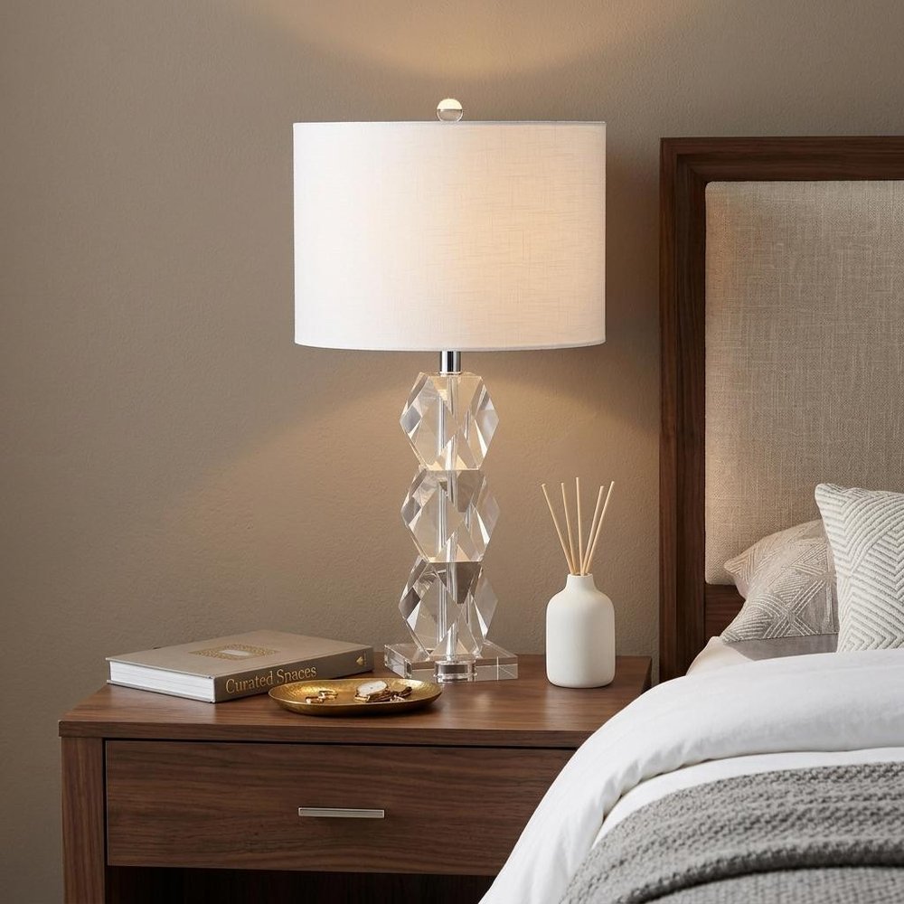 26" Clear Novelty Table Lamp With Drum Shade.