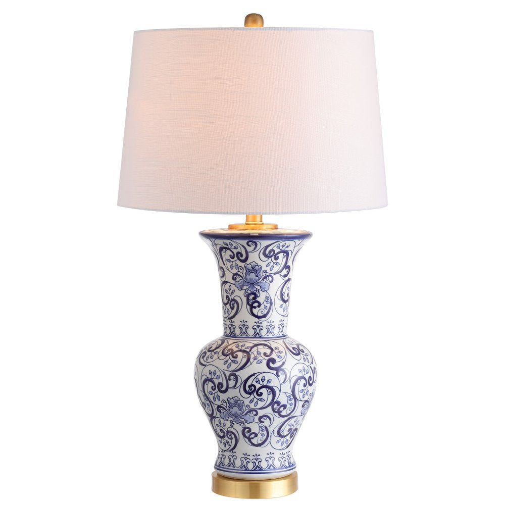 29" Gold Novelty Table Lamp With Drum Shade. Table lamp isolated on a plain white background.