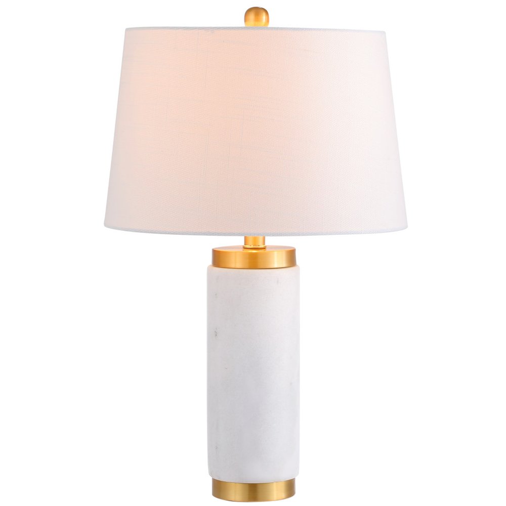 23" White And Gold Bedside Lamp With Empire Shade. Lamp isolated on a plain white background, finished in white.