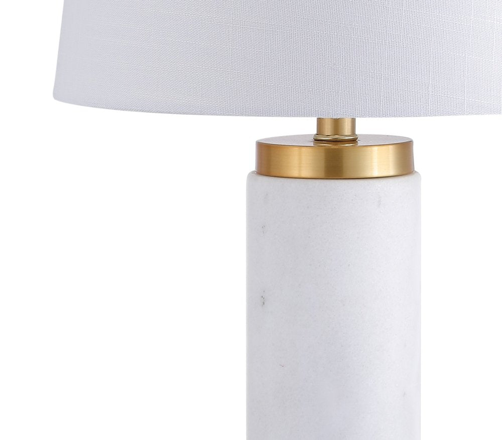 23" White And Gold Bedside Lamp With Empire Shade. Lamp isolated on a plain white background, in a gold finish.