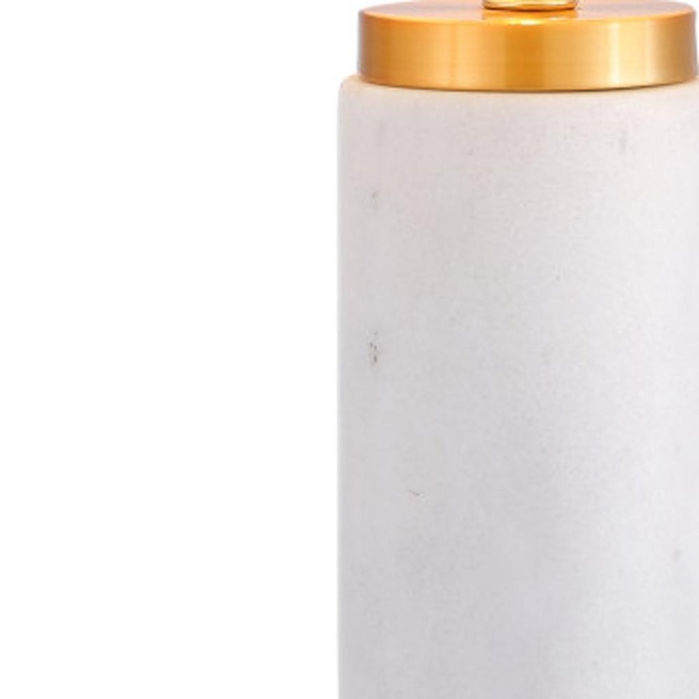 23" White And Gold Bedside Lamp With Empire Shade. Lamp isolated on a plain white background, finished in white.