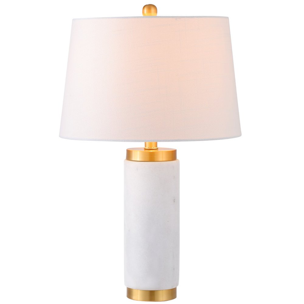 23" White And Gold Bedside Lamp With Empire Shade. Lamp isolated on a plain white background, showing its white color.