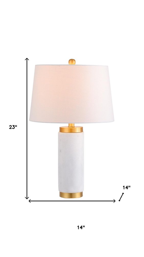23" White And Gold Bedside Lamp With Empire Shade. Lamp isolated on a plain white background, in a white finish.