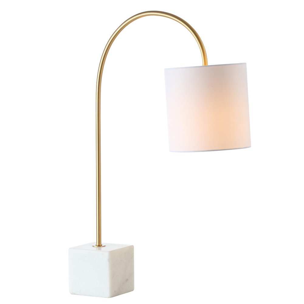 25" White Novelty Table Lamp With Drum Shade. Table lamp isolated on a plain white background, finished in white.