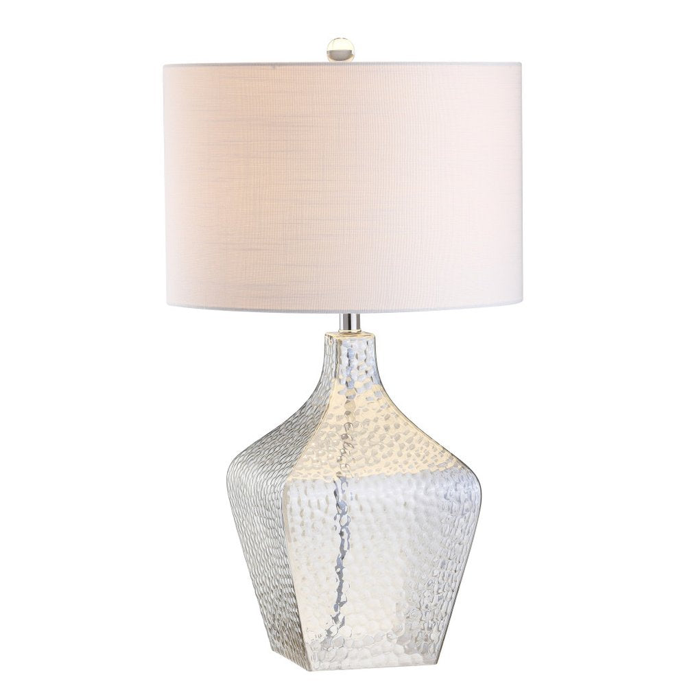 26" Clear Gourd Table Lamp With Drum Shade. Table lamp isolated on a plain white background, finished in clear.