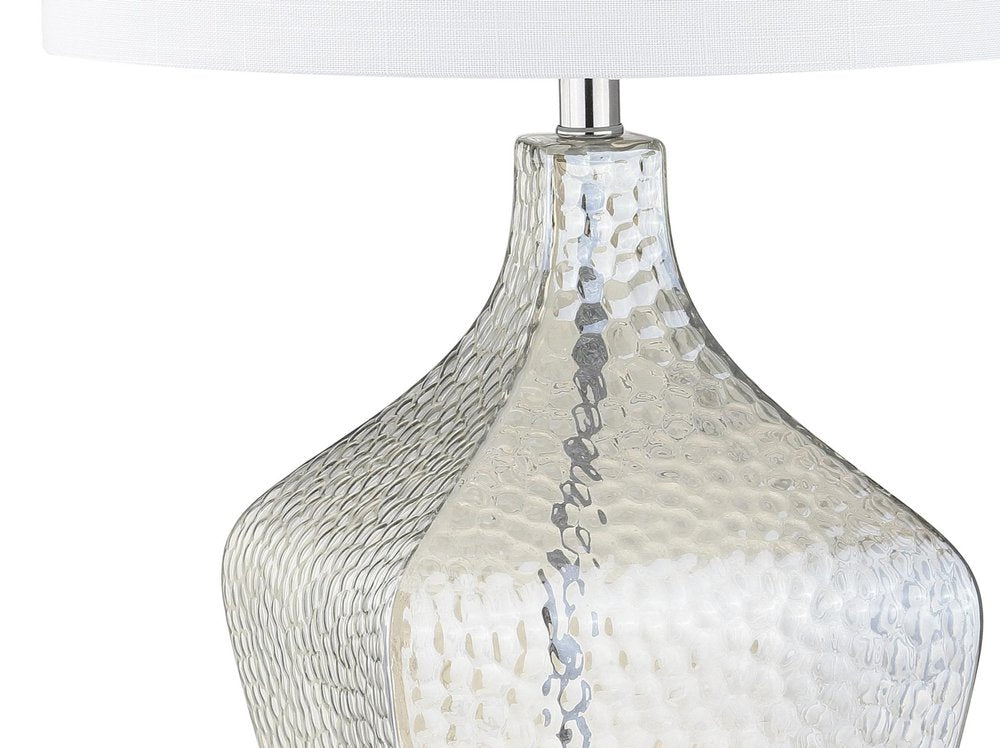26" Clear Gourd Table Lamp With Drum Shade. Table lamp isolated on a plain white background, showing its clear color.