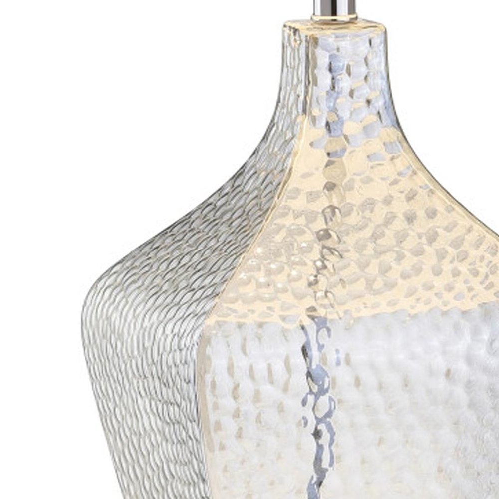 26" Clear Gourd Table Lamp With Drum Shade. Table lamp isolated on a plain white background, in a clear finish.