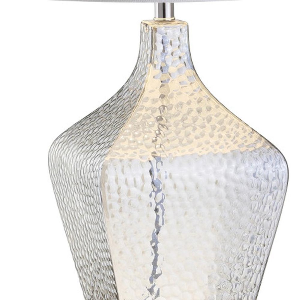 26" Clear Gourd Table Lamp With Drum Shade. Table lamp isolated on a plain white background, showing its clear color.