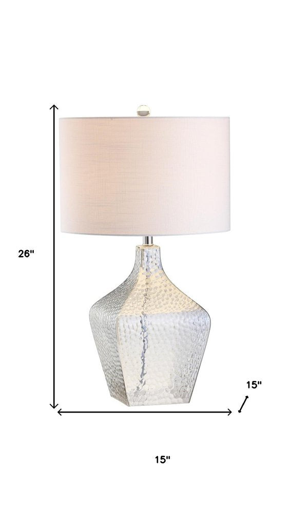 26" Clear Gourd Table Lamp With Drum Shade. Table lamp isolated on a plain white background, in a clear finish.