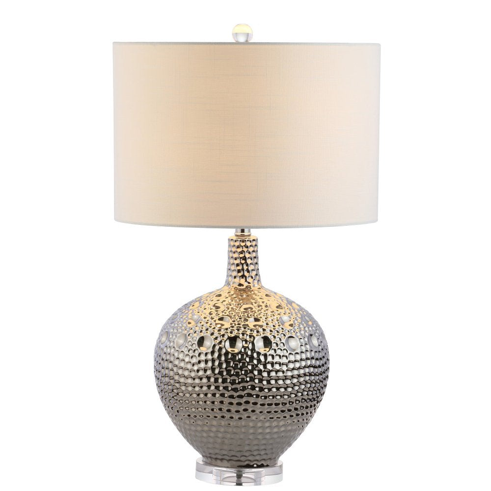 27" Clear Novelty Bedside Lamp With Drum Shade. Lamp isolated on a plain white background.