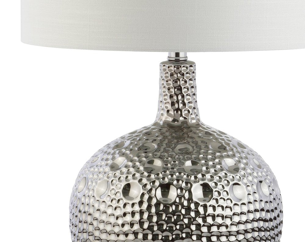 27" Clear Novelty Bedside Lamp With Drum Shade. Lamp isolated on a plain white background, in a clear finish.