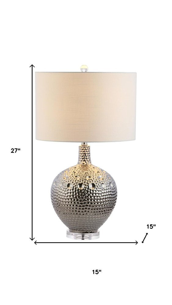 27" Clear Novelty Bedside Lamp With Drum Shade. Lamp isolated on a plain white background.