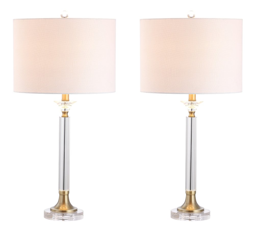 Set of Two 28" Clear And Gold Table Lamps With Drum Shades