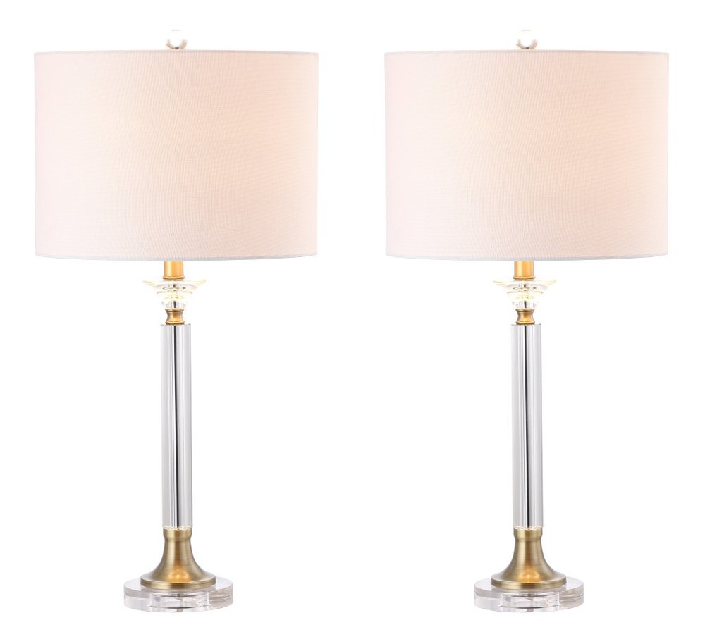 Set of Two 28" Clear And Gold Table Lamps With Drum Shades on a white background