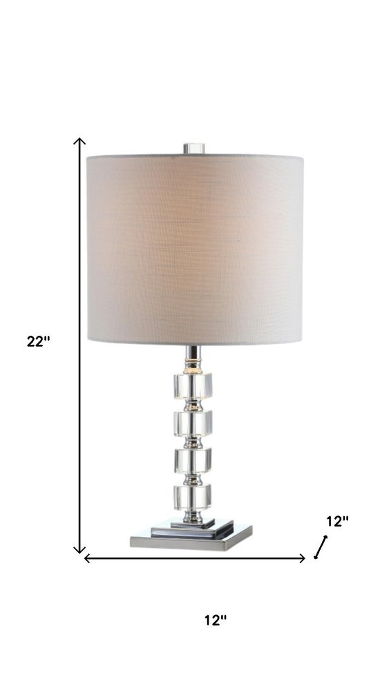 Set of Two 22" Clear And Silver Bedside Lamps With Drum Shades