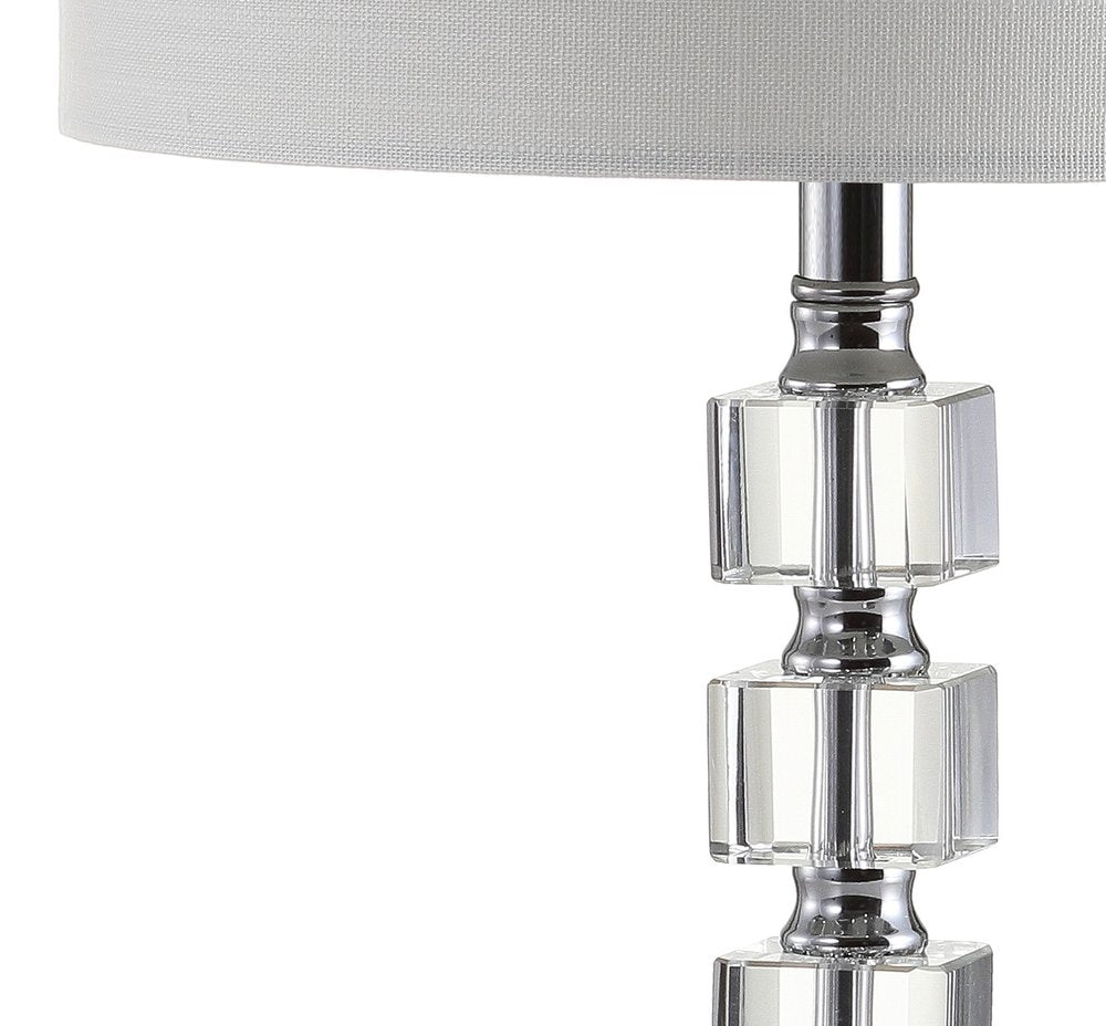 Set of Two 22" Clear And Silver Bedside Lamps With Drum Shades