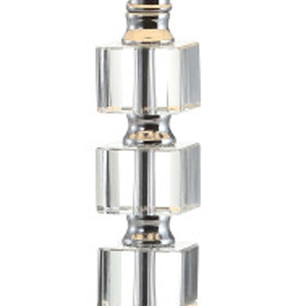 Set of Two 22" Clear And Silver Bedside Lamps With Drum Shades