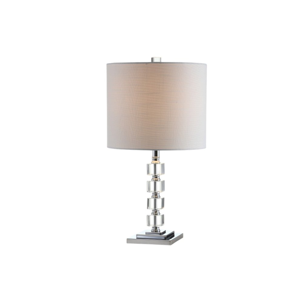 Set of Two 22" Clear And Silver Bedside Lamps With Drum Shades