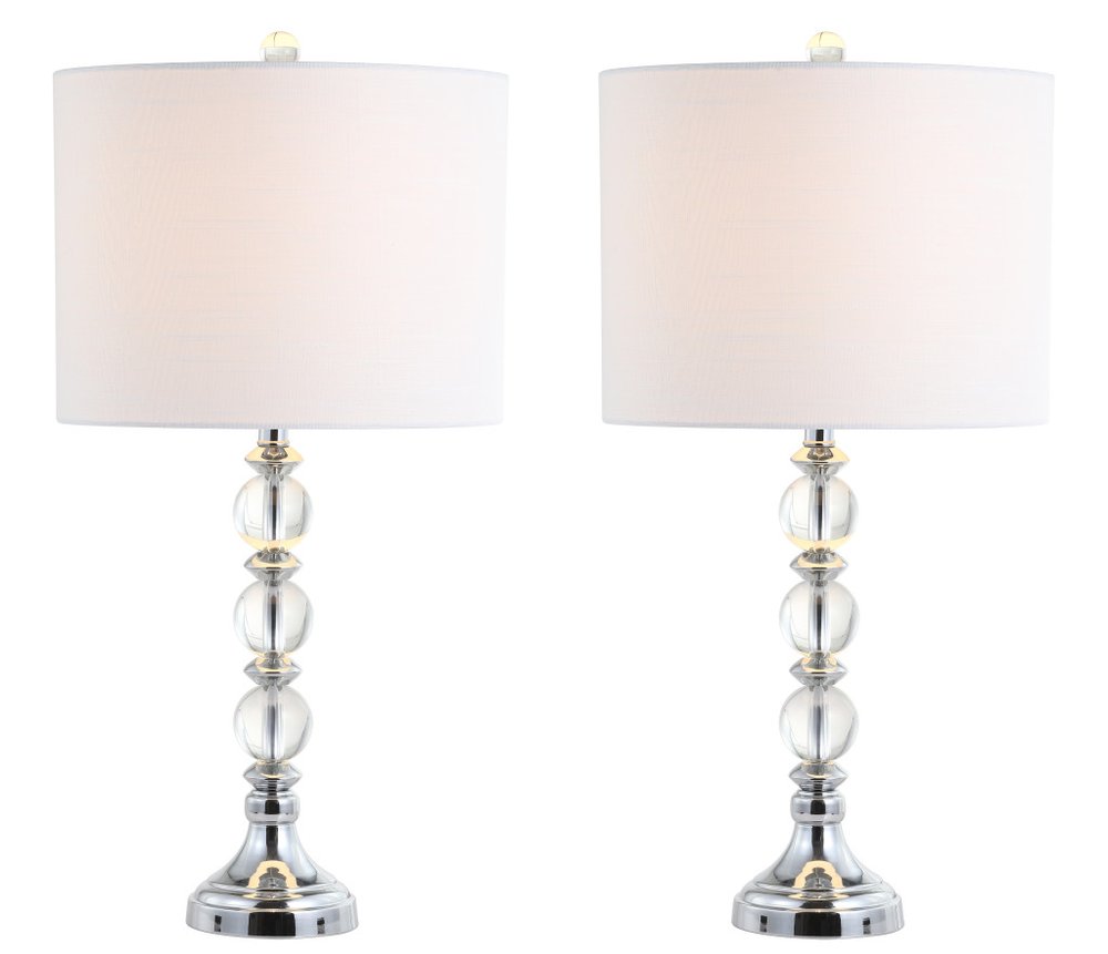 Set of Two 26" Silver Table Lamps With Drum Shades on a white background