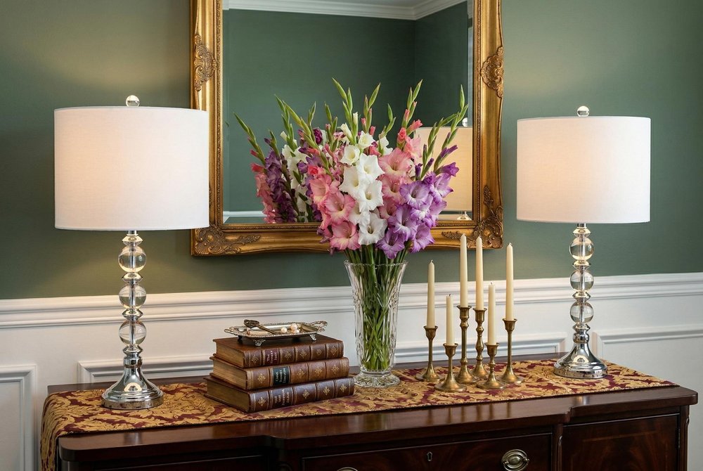 Set of Two 26" Silver Table Lamps With Drum Shades