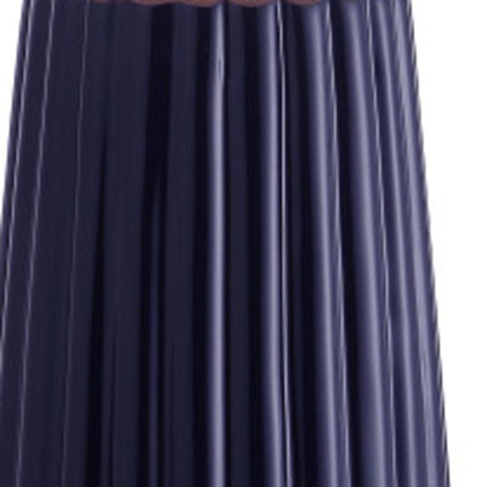 Close-up of 29" Navy Blue And Gold Table Lamp With Drum Shade showing navy detail.