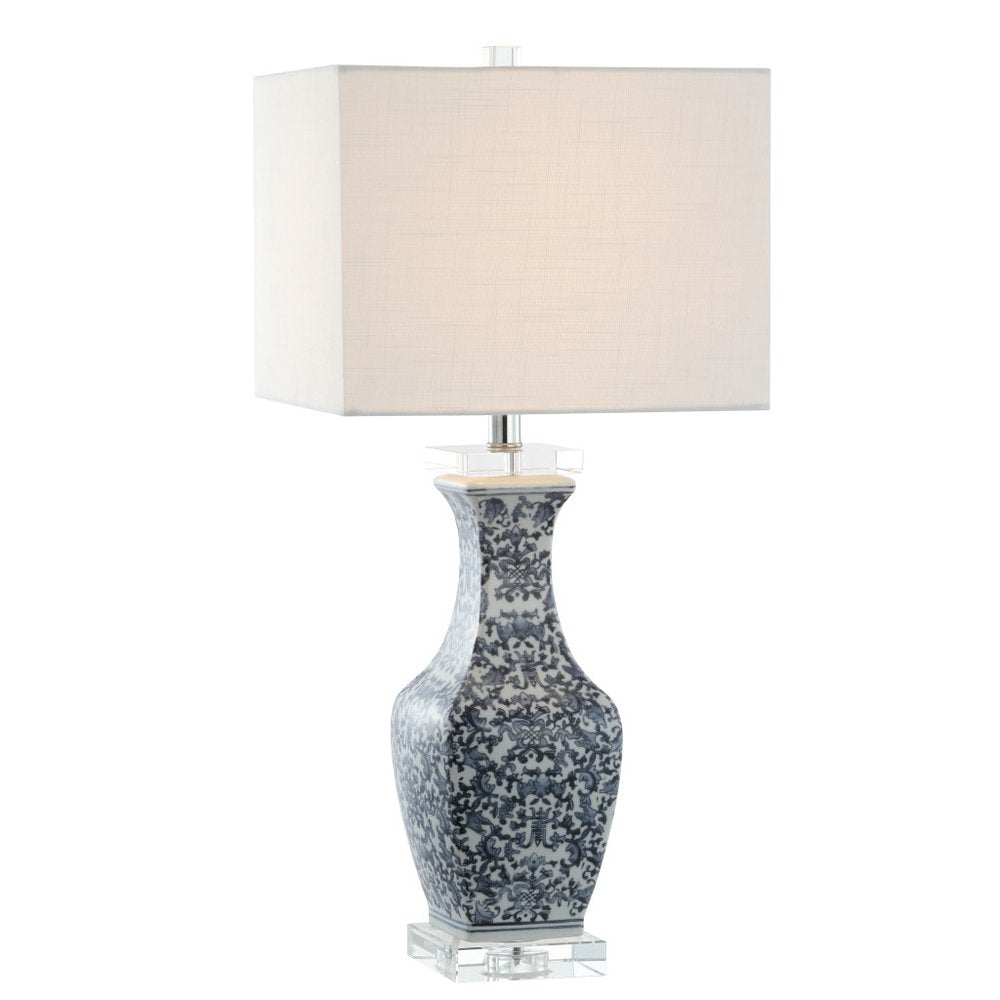 28" Clear Novelty Table Lamp With Square Shade. Table lamp isolated on a plain white background.