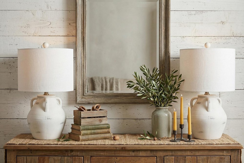 Set of Two 21" Clear Novelty Table Lamps With Drum Shades