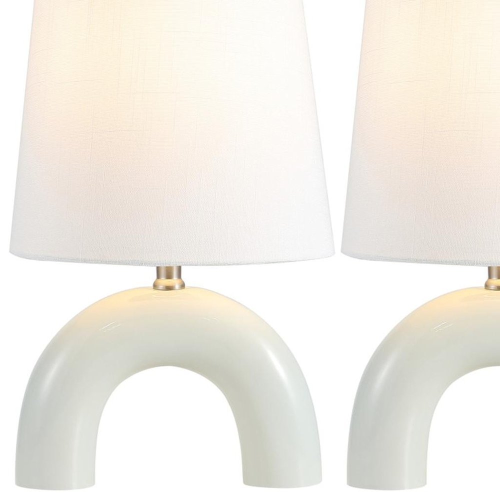 Set of Two 18" White Geometric Arched Lamps With Empire Shades