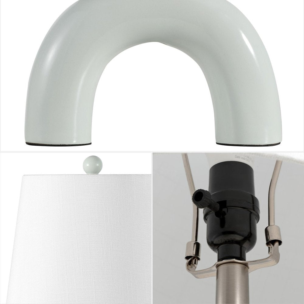 Set of Two 18" White Geometric Arched Lamps With Empire Shades