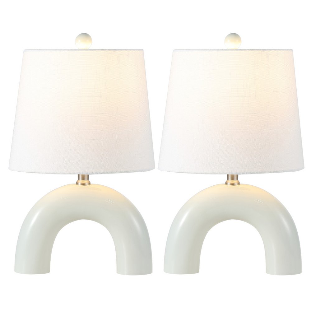 Set of Two 18" White Geometric Arched Lamps With Empire Shades