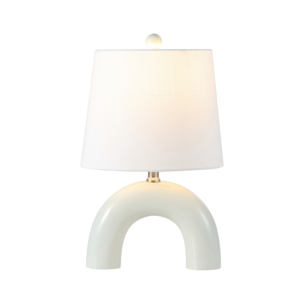 Set of Two 18" White Geometric Arched Lamps With Empire Shades