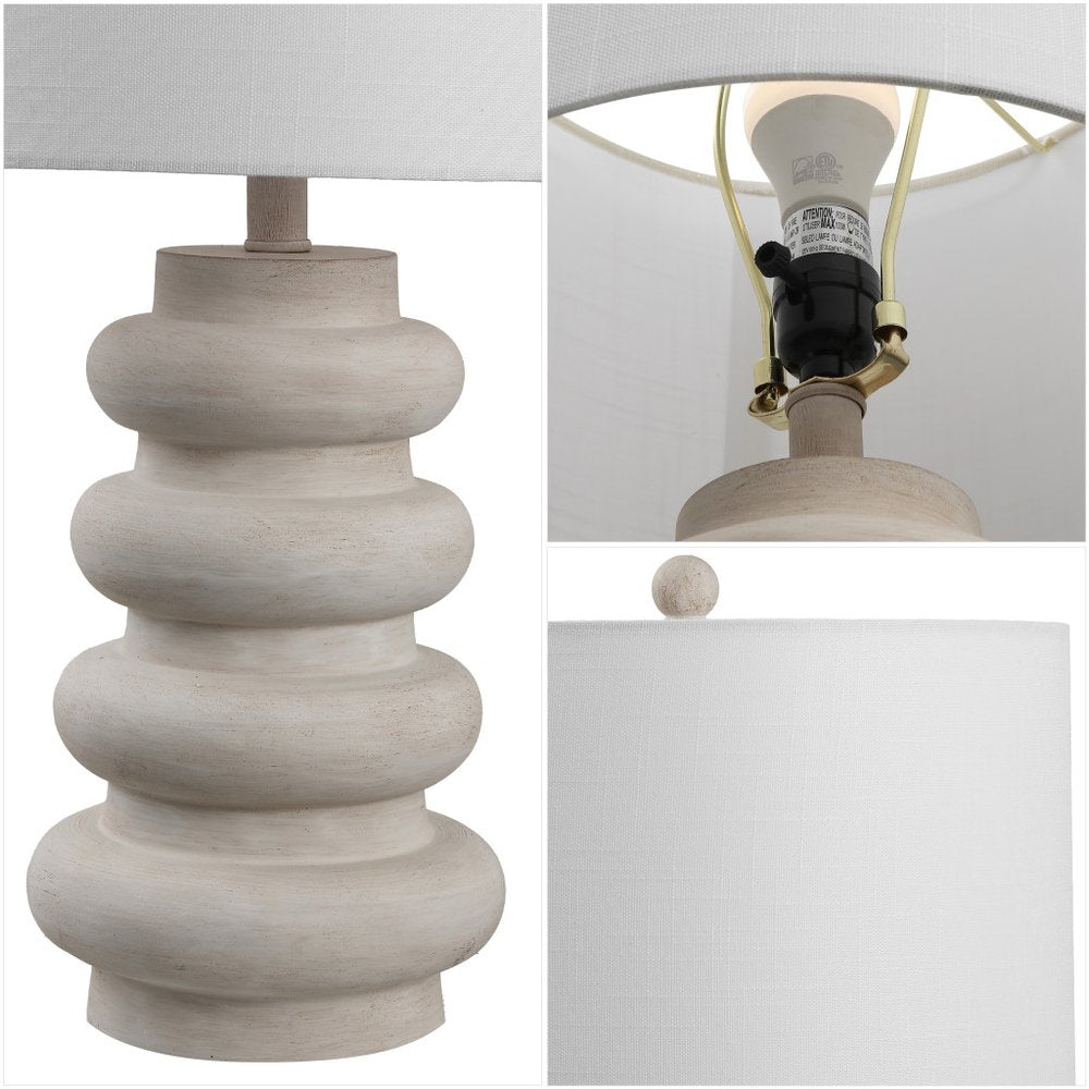 26" Clear Round Table Lamp With Drum Shade. Table lamp isolated on a plain white background, in a clear finish.