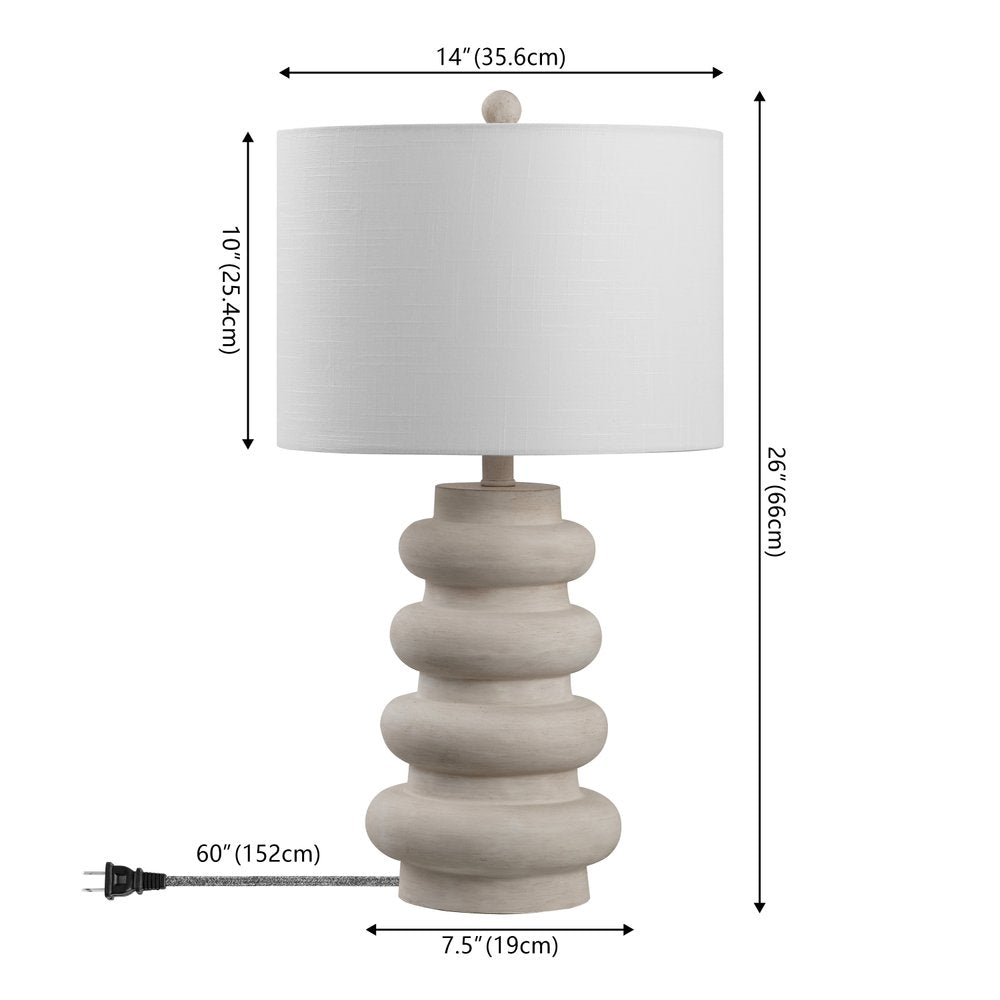 26" Clear Round Table Lamp With Drum Shade. Table lamp isolated on a plain white background, finished in clear.