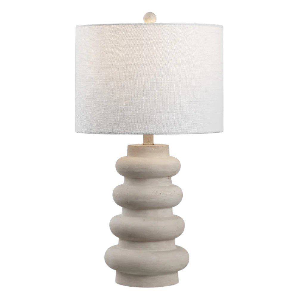 26" Clear Round Table Lamp With Drum Shade. Table lamp isolated on a plain white background.