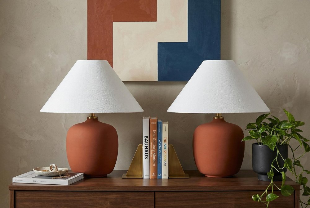 Set of Two 18" Clear Novelty Table Lamps With Empire Shades