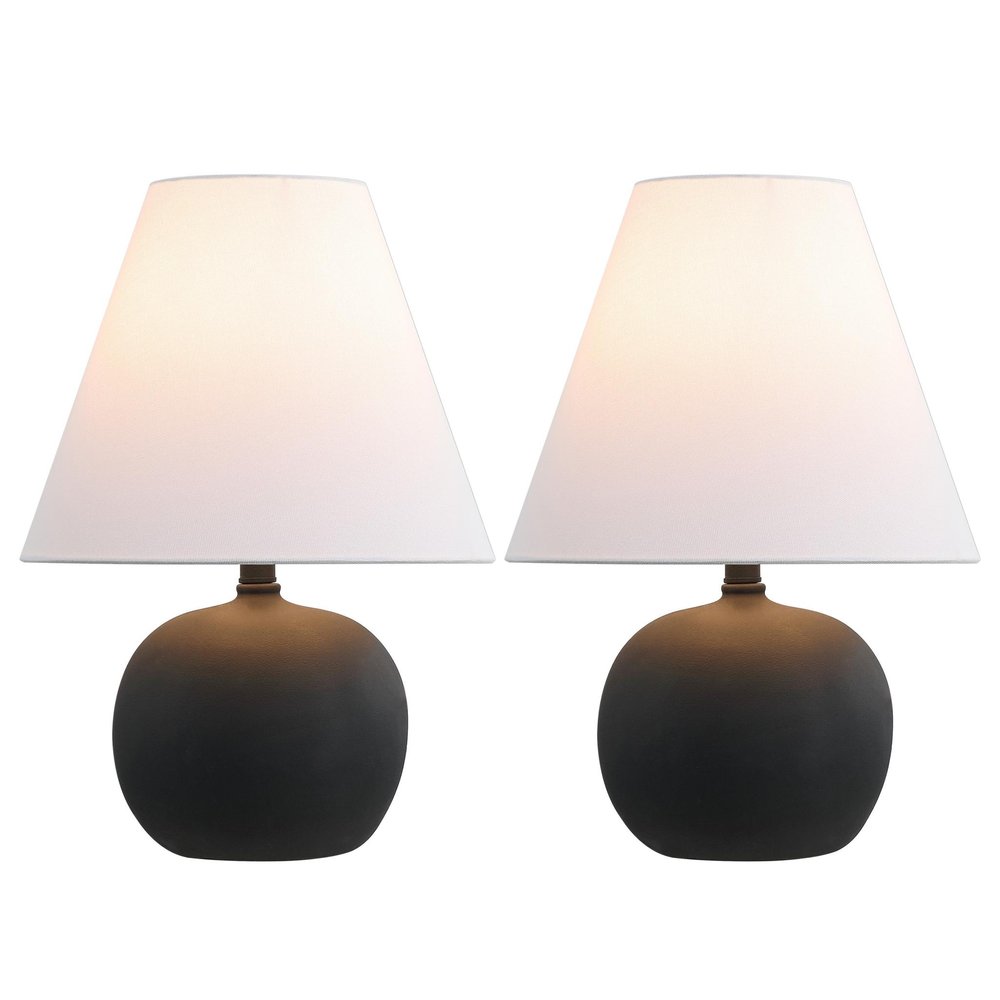 Set of Two 18" Black Round Bedside Lamps With Cone Shades