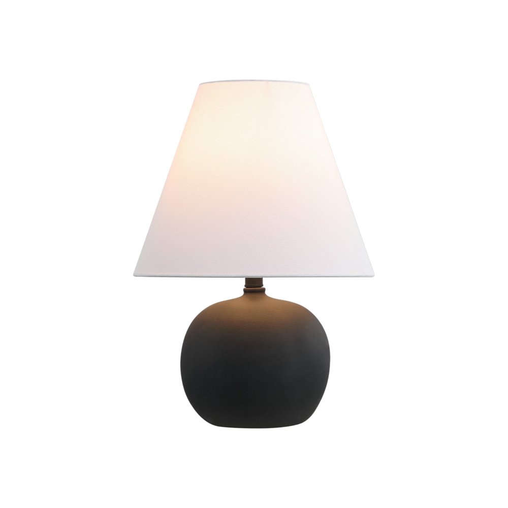 Set of Two 18" Black Round Bedside Lamps With Cone Shades