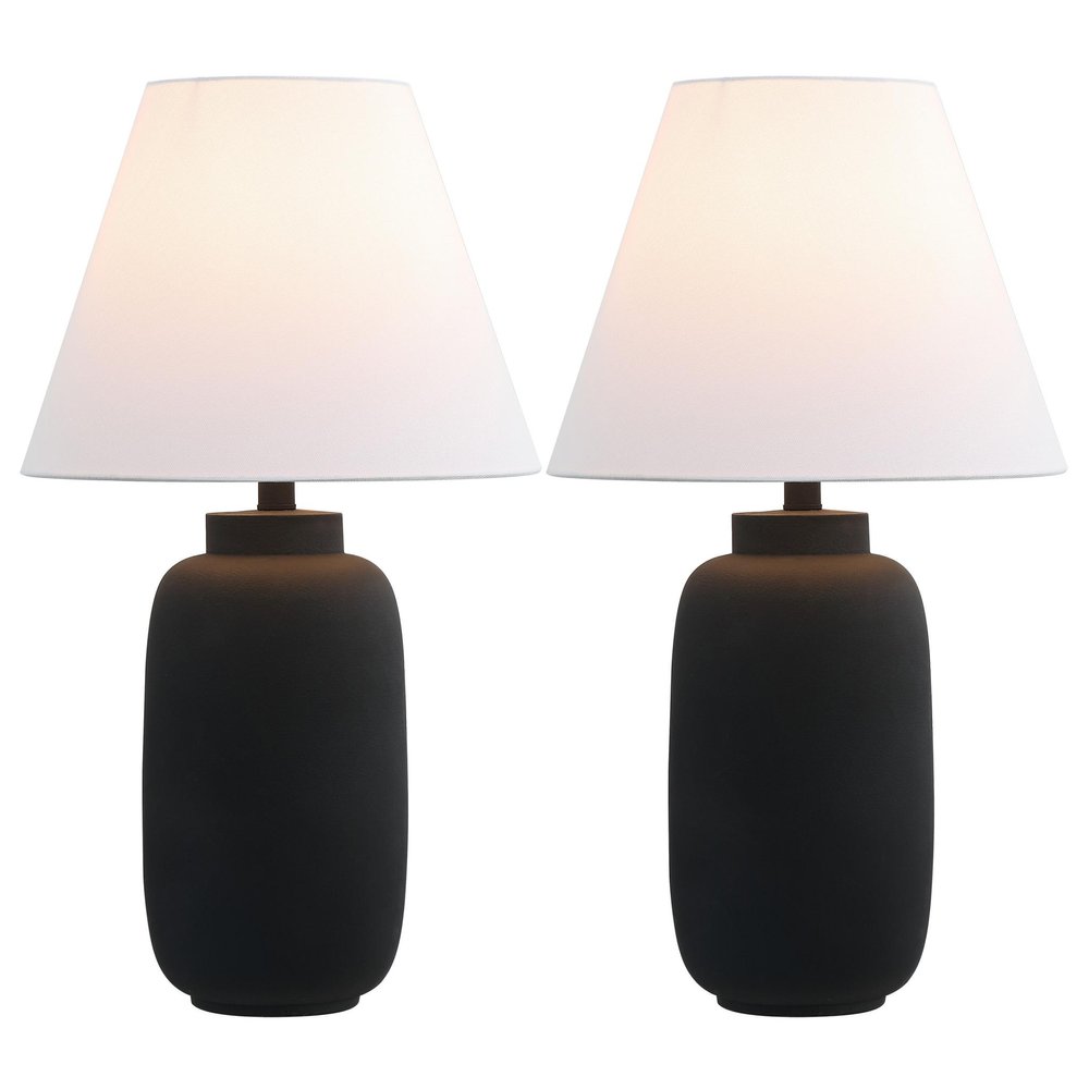 Set of Two 25" Black Urn Table Lamps With Cone Shades