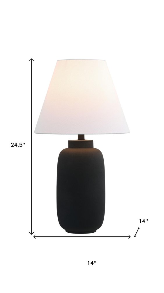 Set of Two 25" Black Urn Table Lamps With Cone Shades