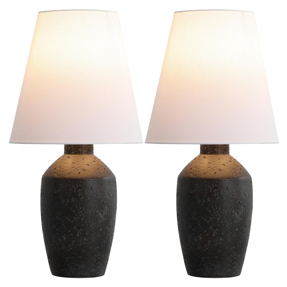 Set of Two 19" Black Urn Bedside Lamps With Empire Shades
