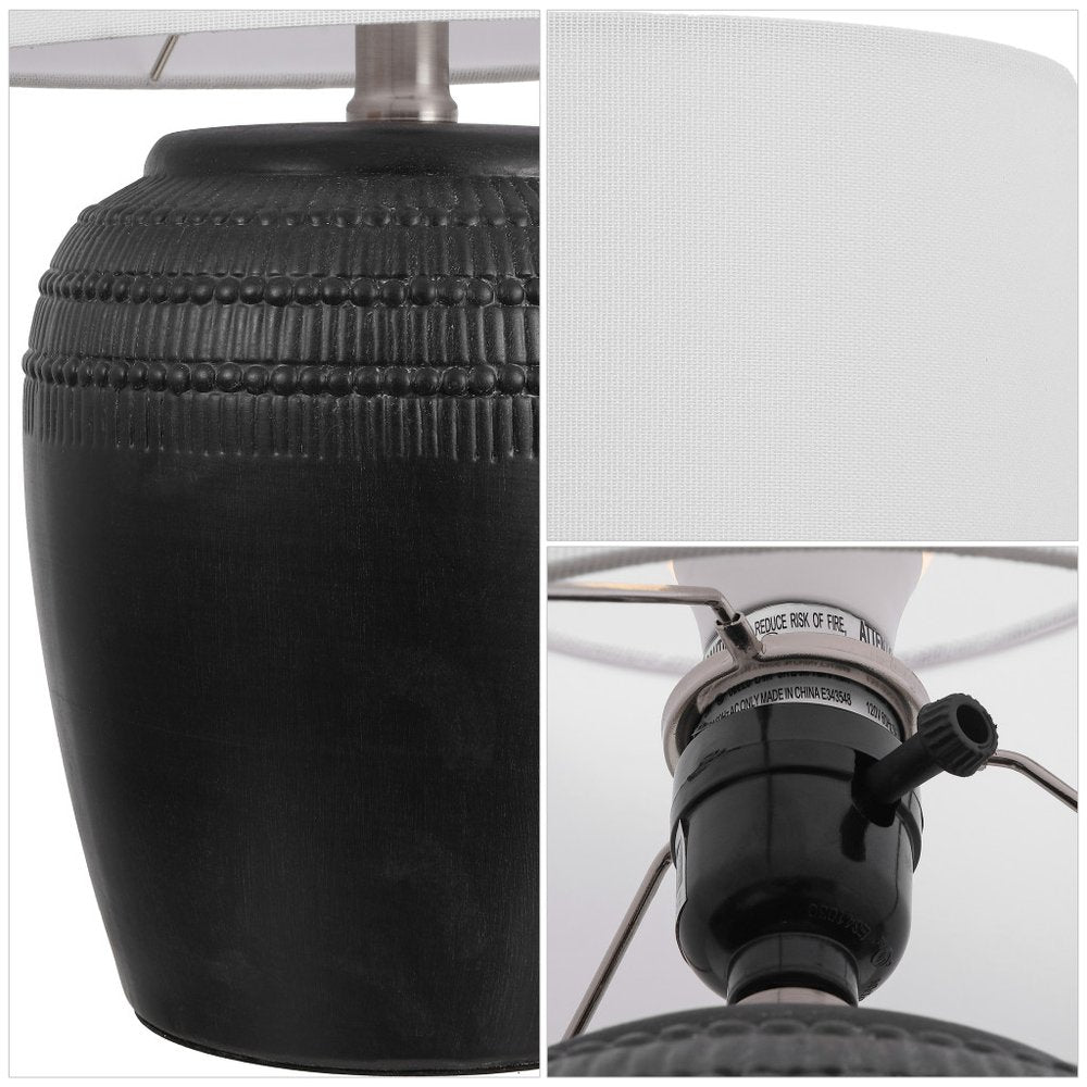 Set of Two 17" Clear Gourd Table Lamps With Drum Shades