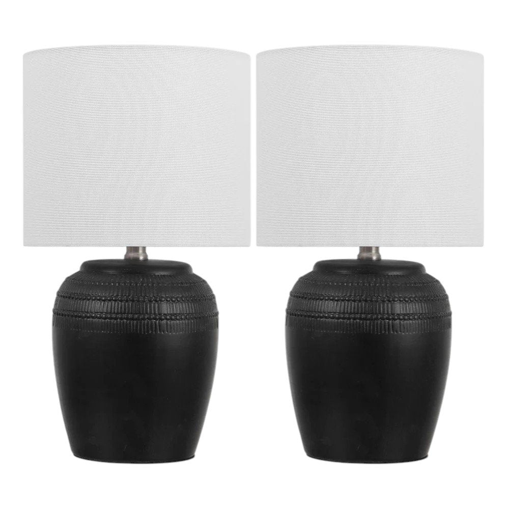Set of Two 17" Clear Gourd Table Lamps With Drum Shades
