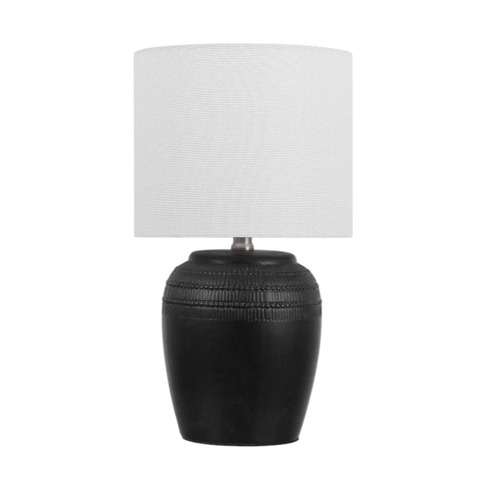 Set of Two 17" Clear Gourd Table Lamps With Drum Shades