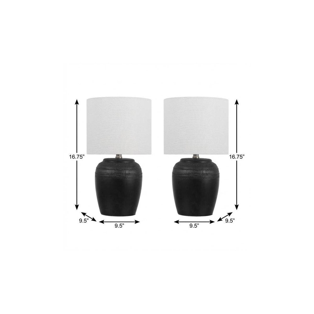 Set of Two 17" Clear Gourd Table Lamps With Drum Shades