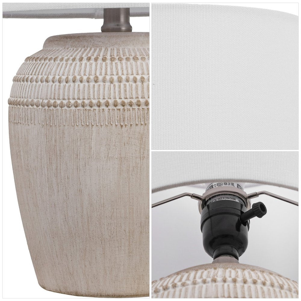 Set of Two 17" Clear Gourd Table Lamps With Drum Shades close-up detail