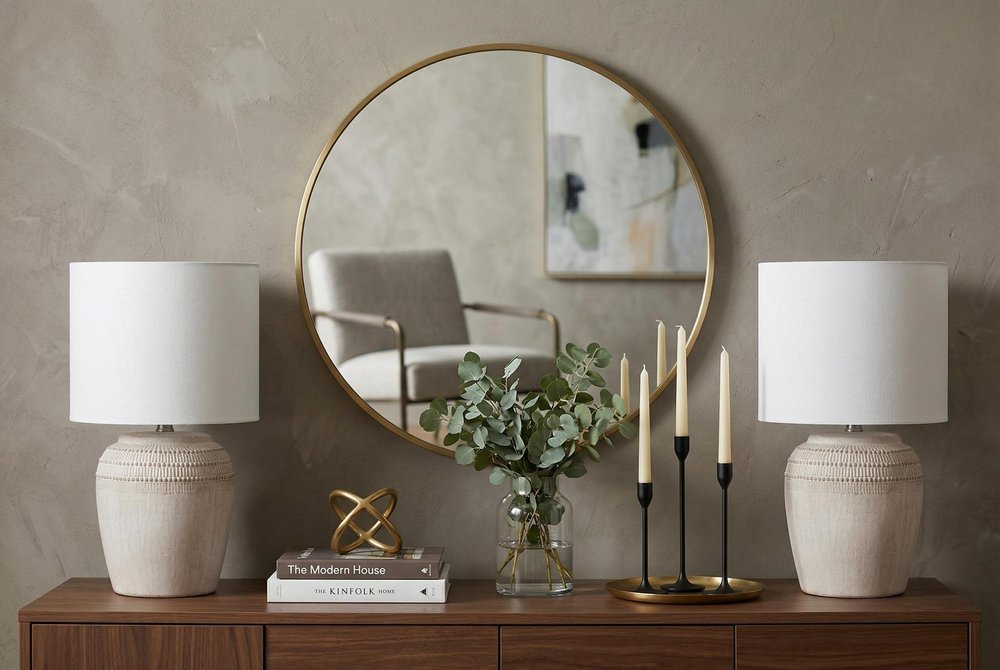 Set of Two 17" Clear Gourd Table Lamps With Drum Shades in a home interior